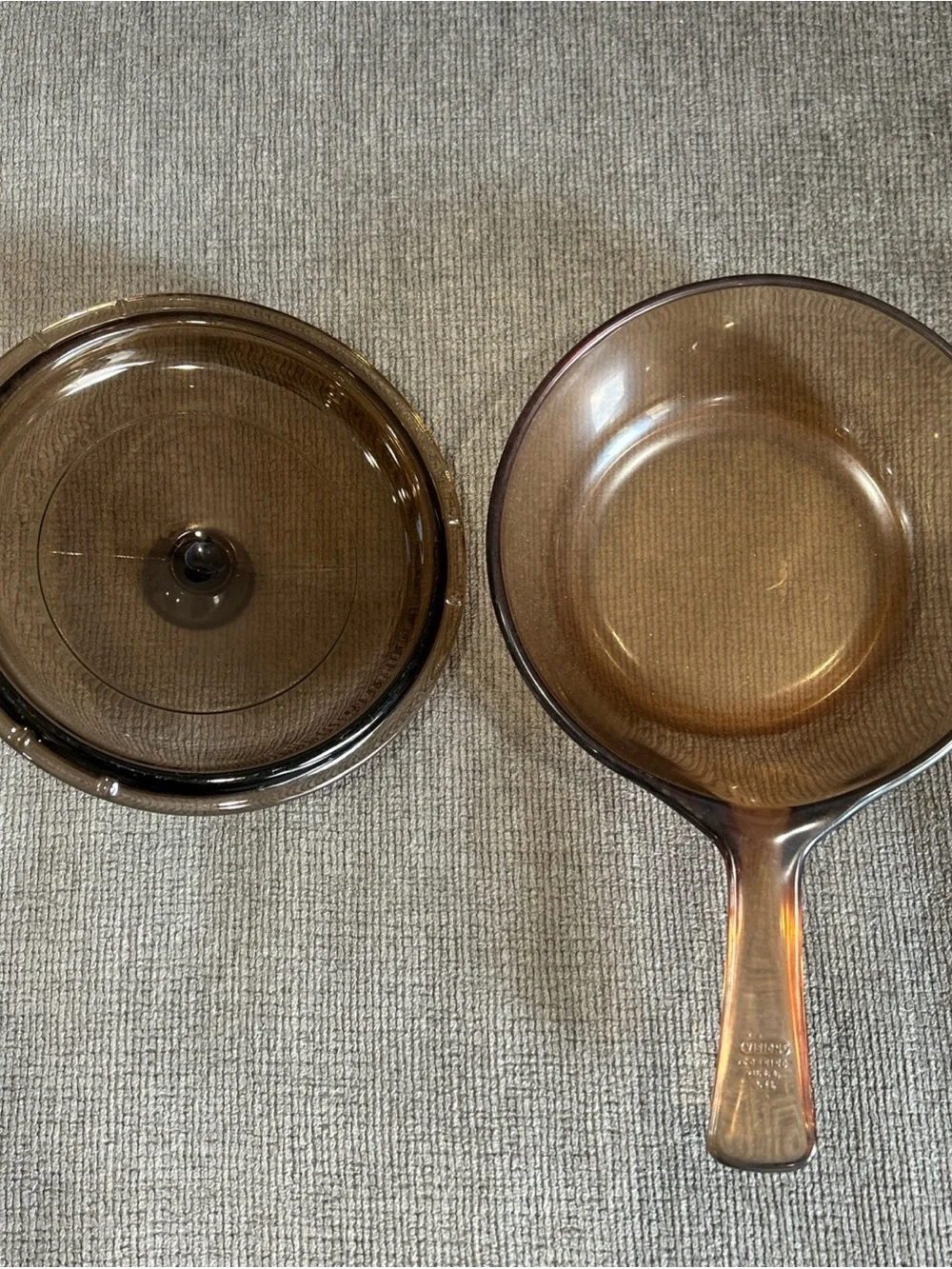 Vintage Vision by Corning Amber Glass 0.5 L Sauce Pan Pot USA W/Pyrex Lid USA